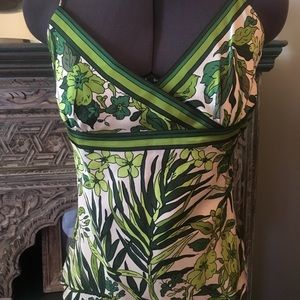 JCrew Silk Floral Green Tropical Print Top